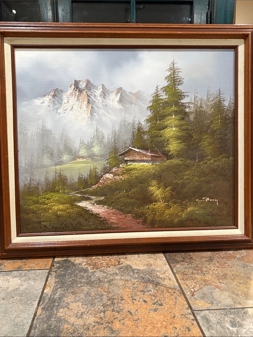 K. Boxy Alpine Cabin Oil Painting